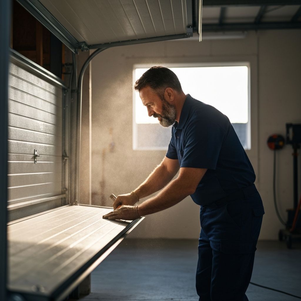 Professional technician performing emergency garage door repair